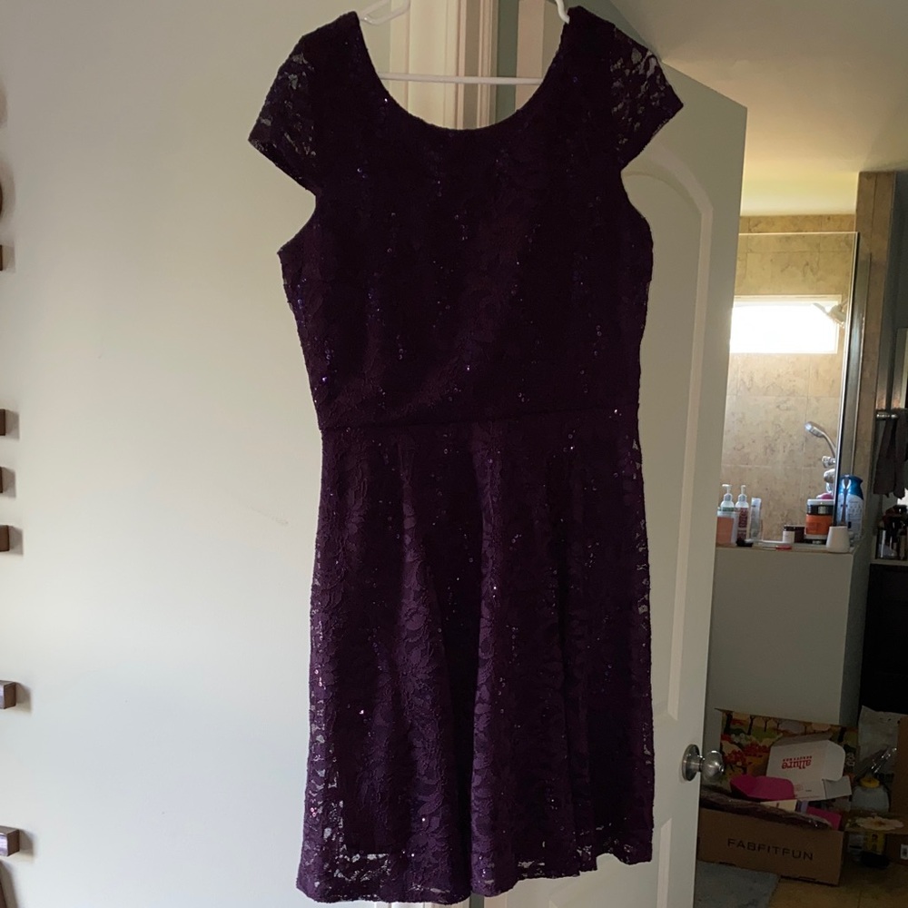 Ronni Nicole Dark Purple Lace Mini Dress
